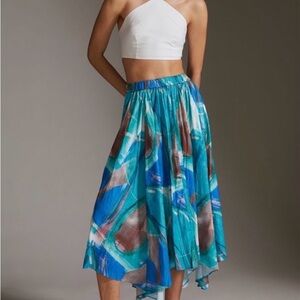 Anthropologie Abstract Blue Midi Skirt